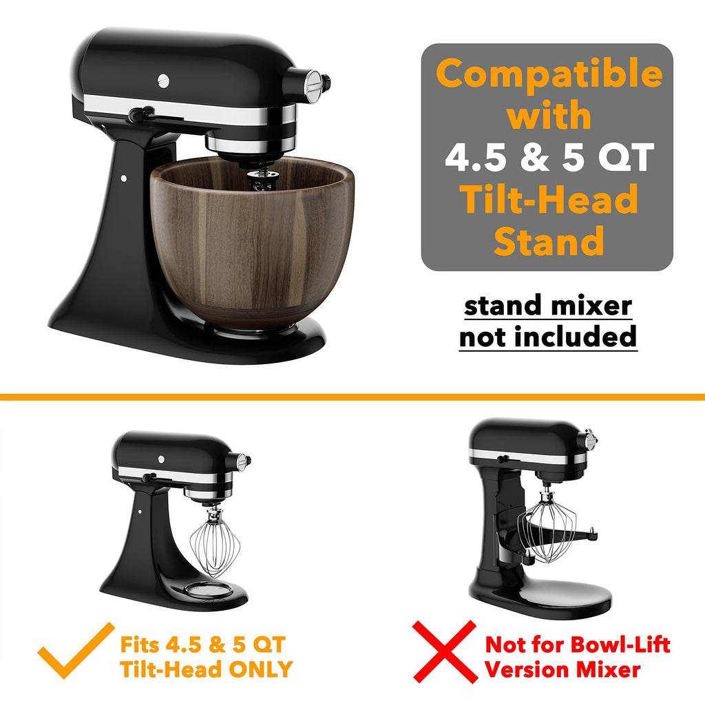 SpaceAid Wooden Bowl for Mixer - Kitchen Space Aid Acacia Wood Mixing Bowls Holder for Stand Mixer, Compatible with 4.5 & 5 QT Tilt-Head Models Kitchen, Natural Wood