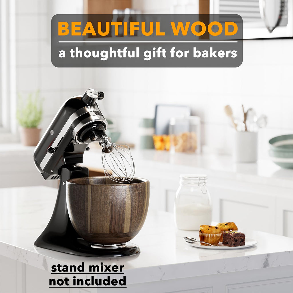 SpaceAid Wooden Bowl for Mixer - Kitchen Space Aid Acacia Wood Mixing Bowls Holder for Stand Mixer, Compatible with 4.5 & 5 QT Tilt-Head Models Kitchen, Natural Wood