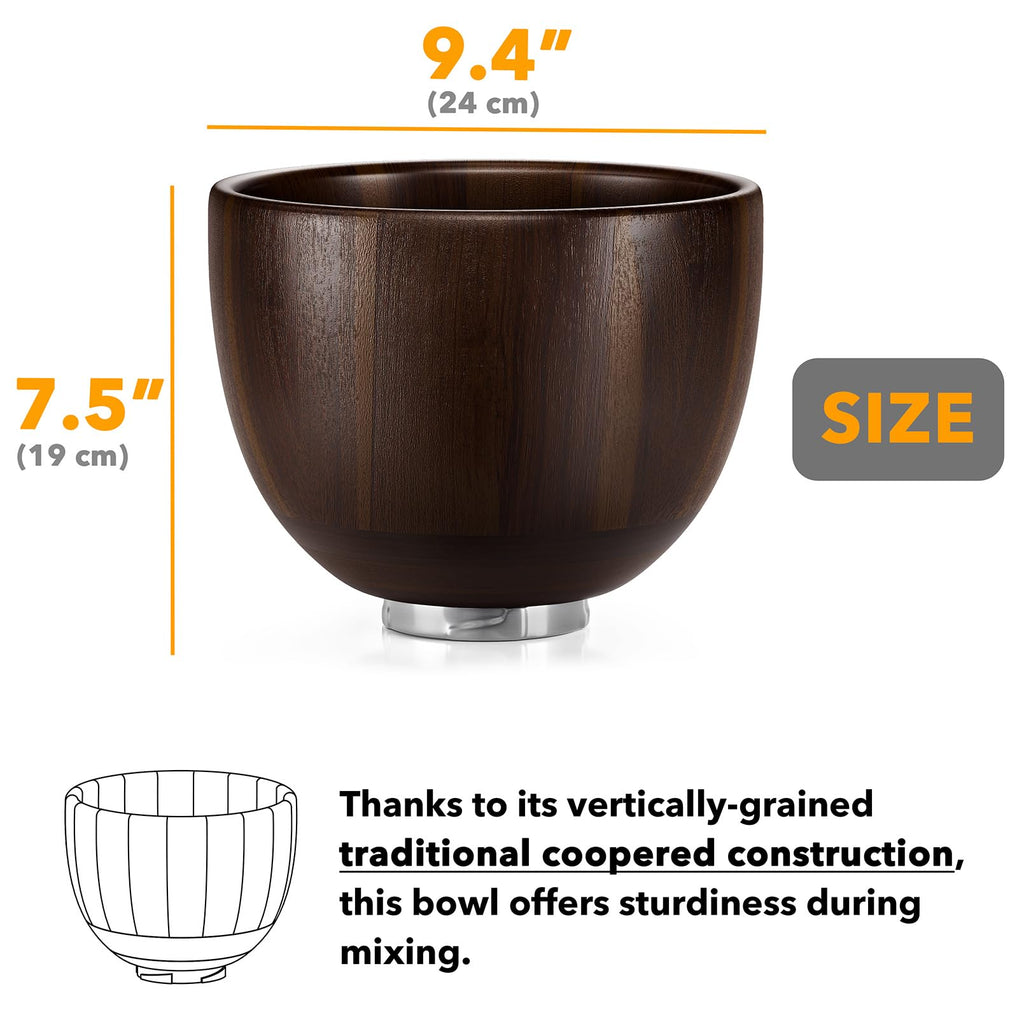 SpaceAid Wooden Bowl for Mixer - Kitchen Space Aid Acacia Wood Mixing Bowls Holder for Stand Mixer, Compatible with 4.5 & 5 QT Tilt-Head Models Kitchen, Natural Wood