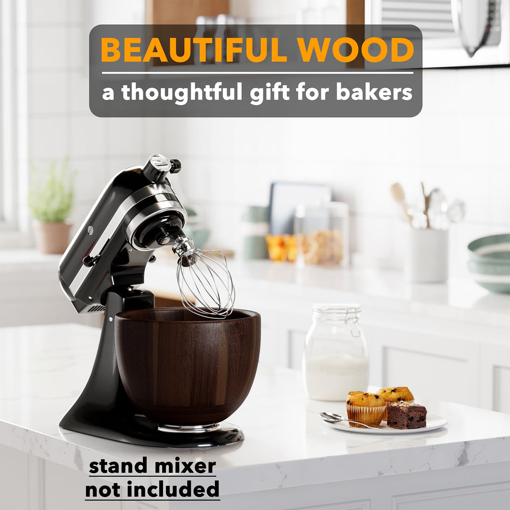 SpaceAid Wooden Bowl for Mixer - Kitchen Space Aid Acacia Wood Mixing Bowls Holder for Stand Mixer, Compatible with 4.5 & 5 QT Tilt-Head Models Kitchen, Natural Wood