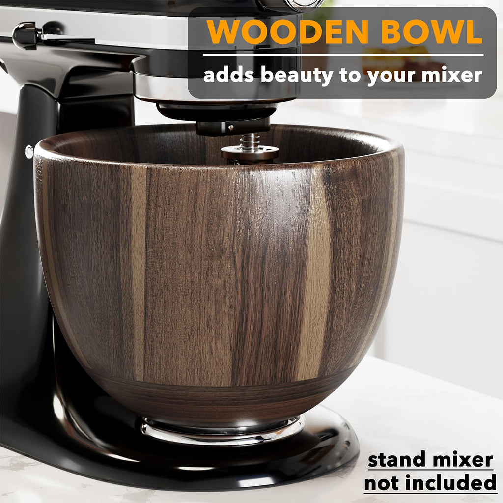 SpaceAid Wooden Bowl for Mixer - Kitchen Space Aid Acacia Wood Mixing Bowls Holder for Stand Mixer, Compatible with 4.5 & 5 QT Tilt-Head Models Kitchen, Natural Wood