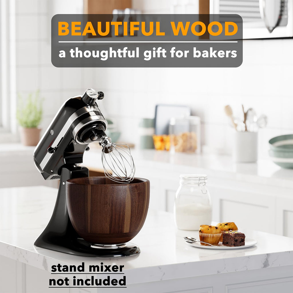 SpaceAid Wooden Bowl for Mixer - Kitchen Space Aid Acacia Wood Mixing Bowls Holder for Stand Mixer, Compatible with 4.5 & 5 QT Tilt-Head Models Kitchen, Natural Wood