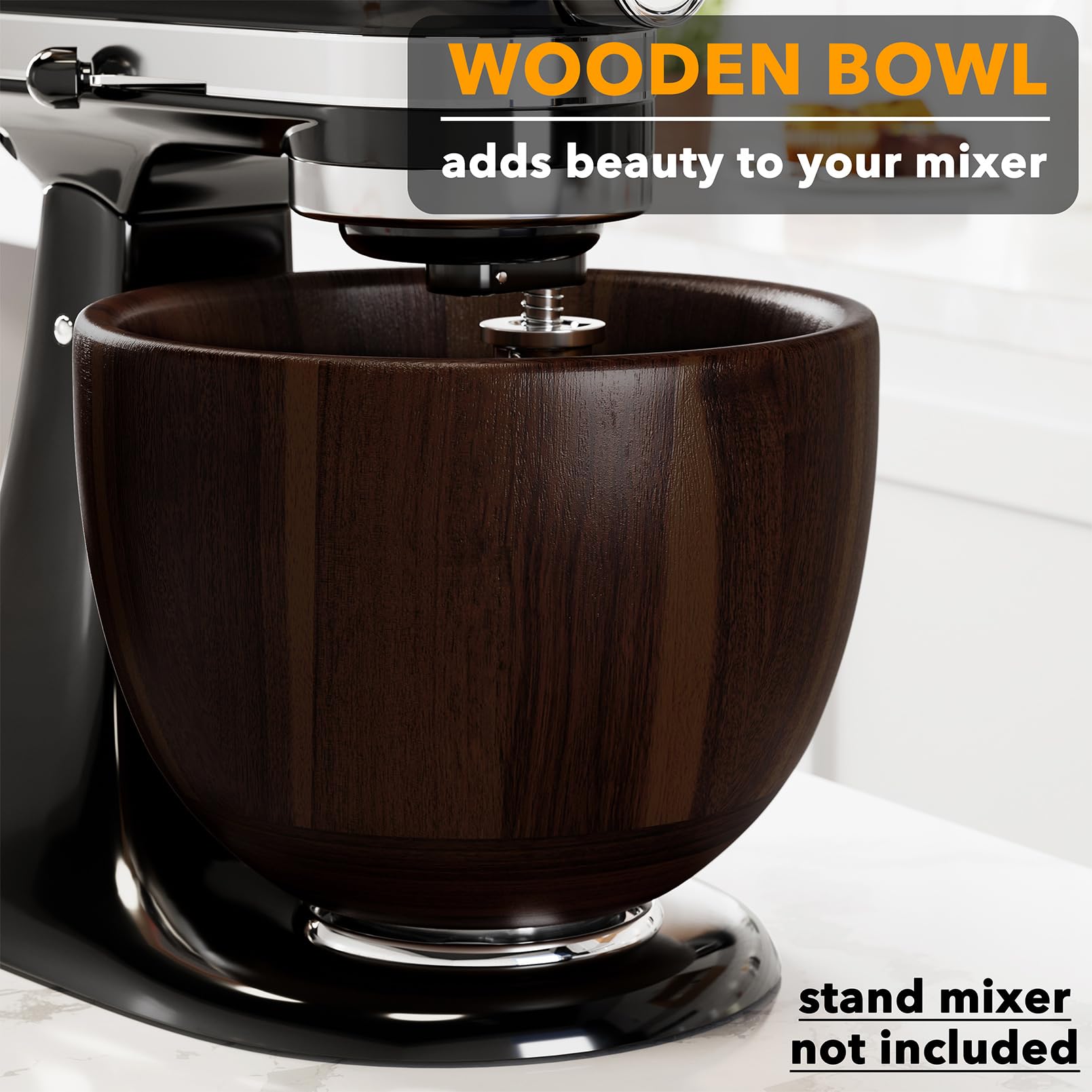 SpaceAid Wooden Bowl for Mixer - Kitchen Space Aid Acacia Wood Mixing Bowls Holder for Stand Mixer, Compatible with 4.5 & 5 QT Tilt-Head Models Kitchen, Natural Wood